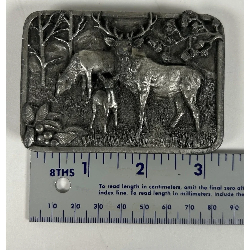 VTG Siskiyou Buckle Co. Wapiti Elk Family Belt Buckle 1982 Silver Pewter